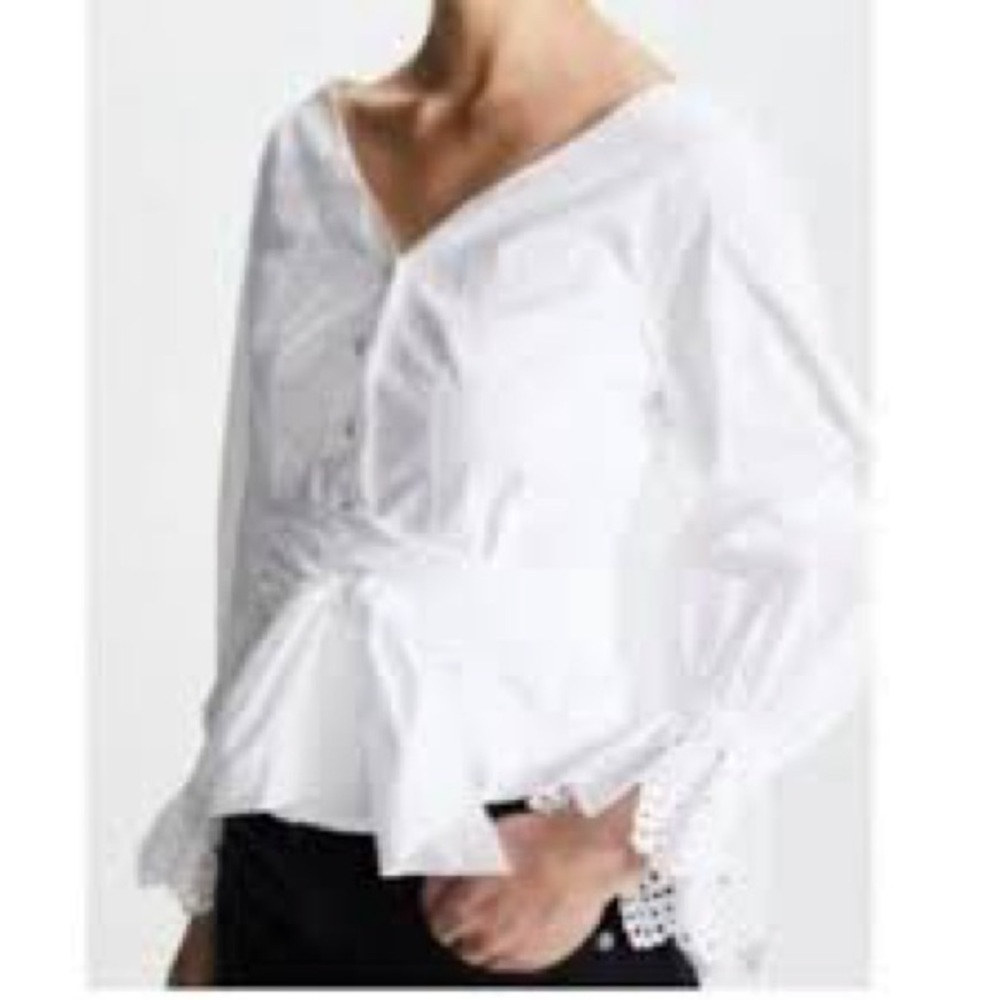 Rebecca Taylor White Cropped Blouse Size 10 Peasant Preppy CottageCore Lace